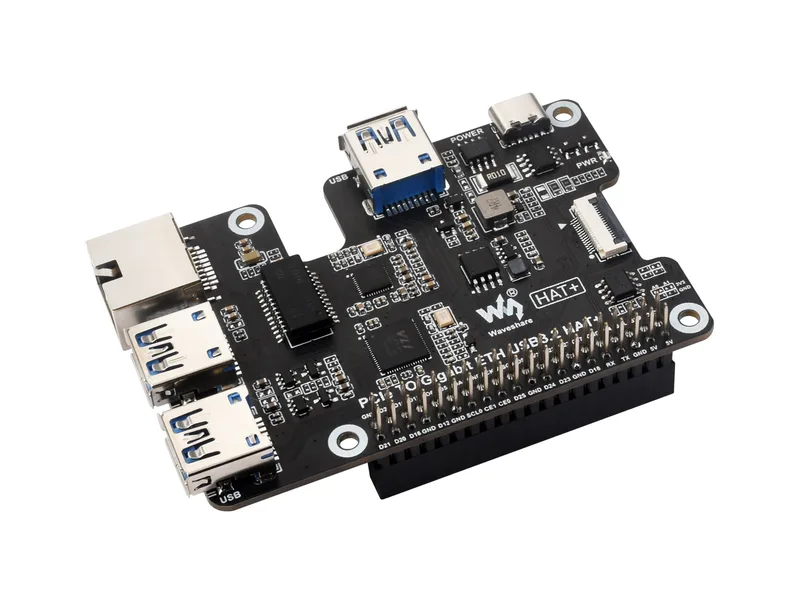 Шляпка PCIe для Gigabit Ethernet и USB 3.2 Gen 1 для Raspberry Pi 5, 3x USB 3.2 Gen1, 1x Gigabit Ethernet, без драйверов, Plug And Play, Raspberry Pi 5 PCIe HAT