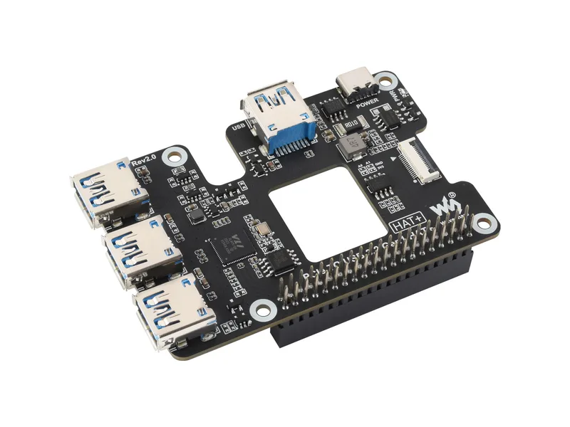 Шляпа PCIe To USB 3.2 Gen 1 для Raspberry Pi 5, концентратор PCIe to USB, 4 высокоскоростных USB-порта, без драйверов, подключи и работай, HAT + Standard
