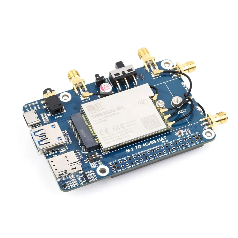 SIM82XX-M2 5G HAT для Raspberry Pi, четыре антенны 5G NSA, многодиапазонный, совместимость с 5G/4G/3G, с чехлом (опционально)
