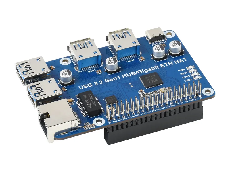 Шляпа-концентратор USB 3.2 Gen 1 и Gigabit Ethernet для Raspberry Pi, 3 порта USB, 1 порт Gigabit ETH, без драйверов