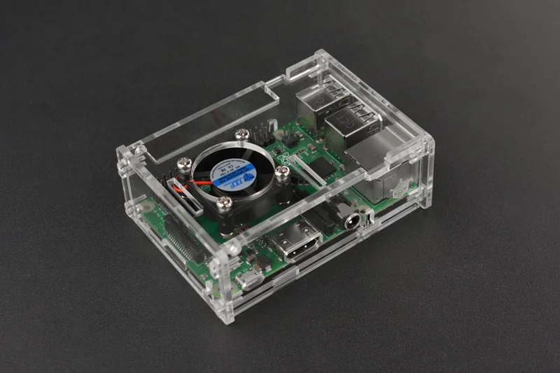 Прозрачный акриловый чехол для Raspberry Pi B+/2B/3B (с вентилятором)