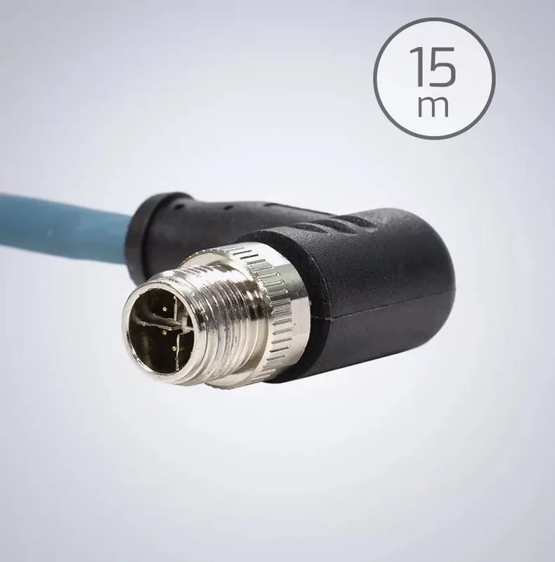 M12 to RJ45 IP67 Cat6a Cable [Right Angle, Altas/Helios Side] – 15m, Dark Green