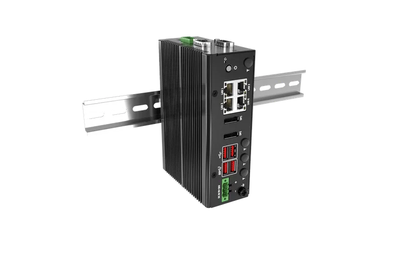 DCO-1000-ASL DIN-Rail Fanless Embedded Computer with Intel® Atom® x7433RE/x7835RE CPU, 2x DP, 2x COM, 4x USB, 4x LAN