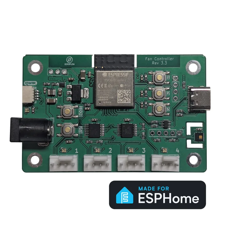ESP32-S2 Контроллер вентилятора Wi-Fi для домашнего помощника — 4x ШИМ, сделано для ESPHome
