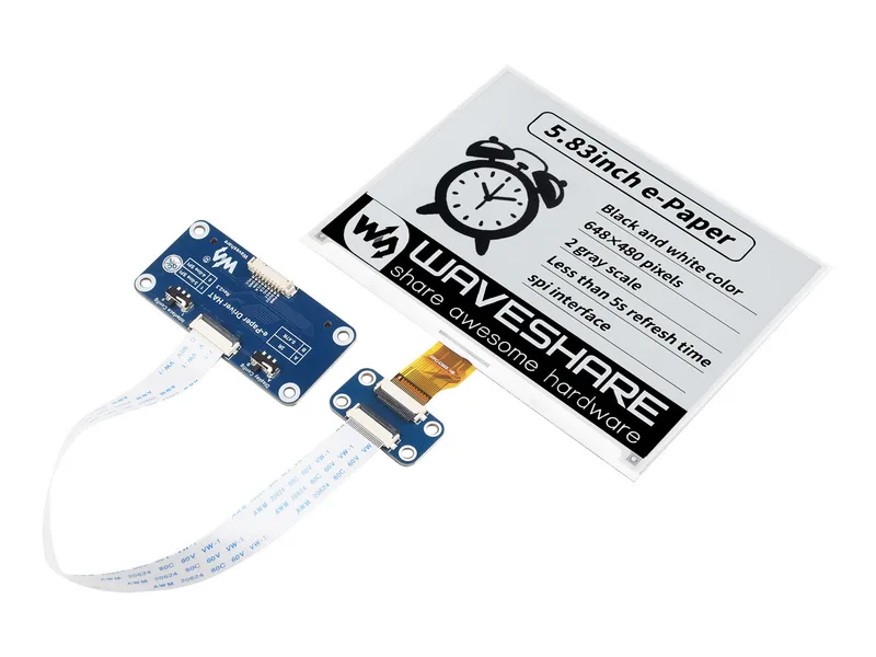 5,83-дюймовый E-Paper E-Ink Display HAT для Raspberry Pi, 648 × 480, черный / белый, SPI