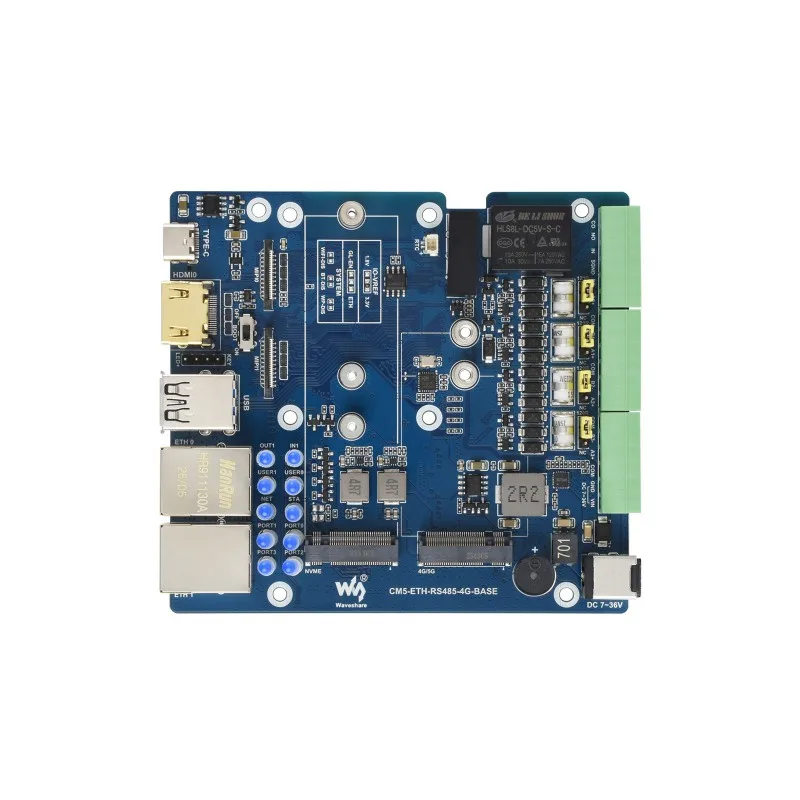 Многофункциональная плата расширения Gigabit/2,5G Dual Ethernet на базе Raspberry Pi CM5 (НЕ входит в комплект), поддерживает промышленную связь RS485, модуль 4G / 5G и вывод дисплея 4K
