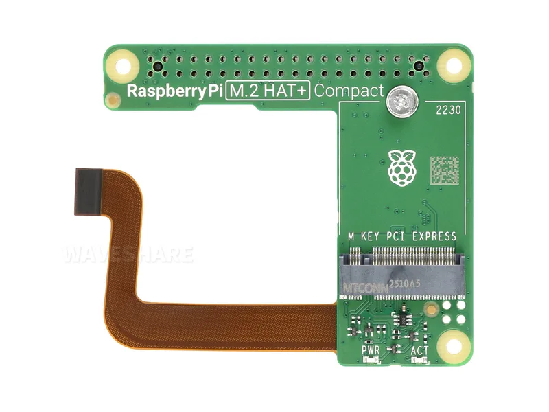 Официальный Raspberry Pi M.2 HAT+ Compact, разработан для Raspberry Pi 5, стандарт HAT+, поддерживает протокол NVMe Твердотельный накопитель M.2 с форм-фактором 2230, подходит для использования с корпусом Raspberry Pi