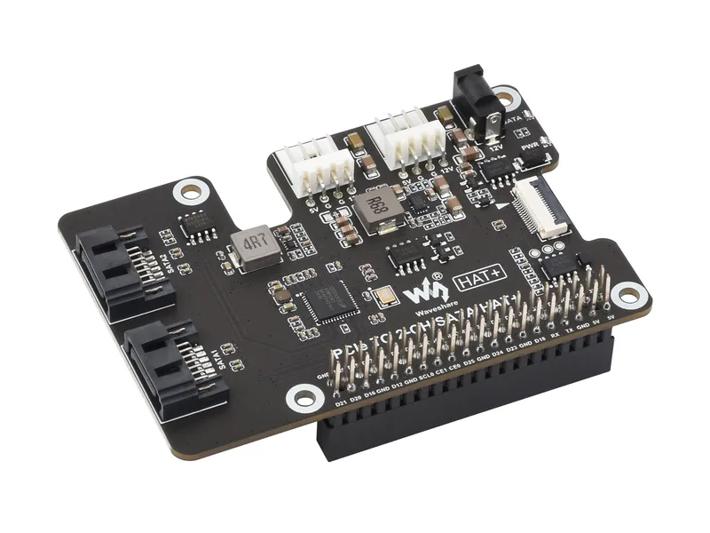 Адаптер PCIe к 2-канальному SATA для Raspberry Pi 5, поддерживает протокол жесткого диска SATA, встроенные двойные светодиодные индикаторы и EEPROM, HAT + Standard, без драйверов, Plug And Play