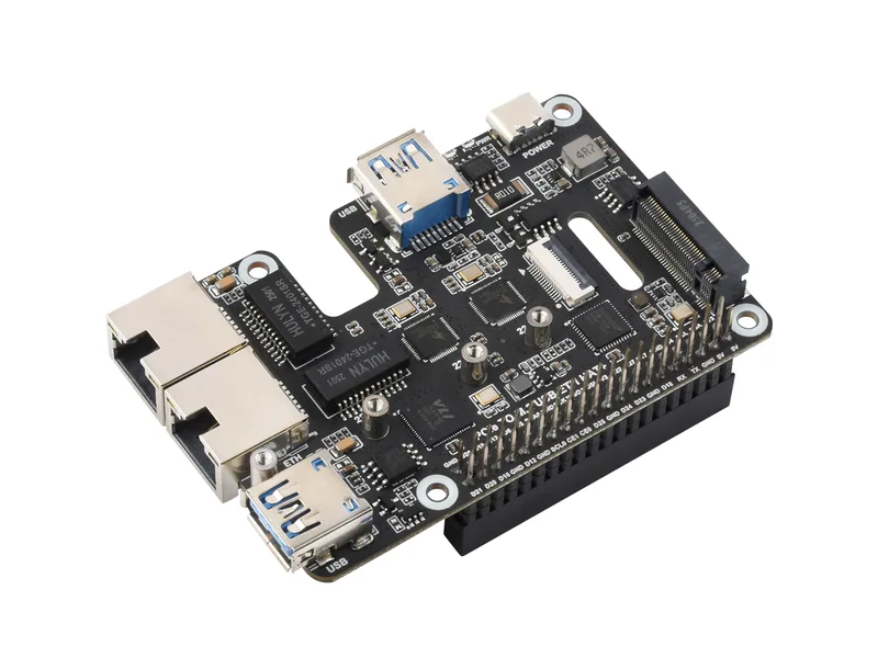 Адаптер PCIe To USB 3.2 Gen 1 / 2.5G ETH / M.2 NVMe для Raspberry Pi 5, поддерживает твердотельный накопитель M.2 по протоколу NVMe, расширяет 2-канальные порты USB 3.2 и 2-канальные порты Ethernet