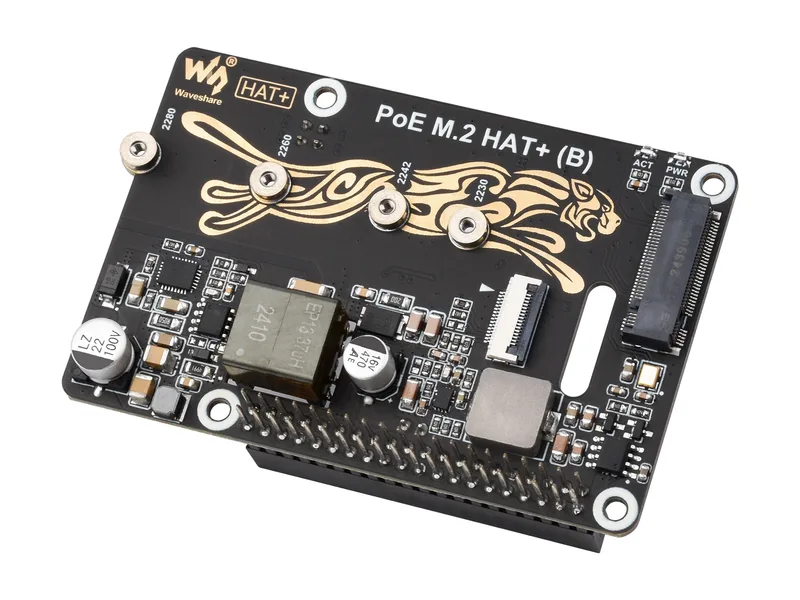 Адаптер PCIe-M.2 с функцией PoE (B) для Raspberry Pi 5, поддержка протокола NVMe Твердотельный накопитель M.2, высокоскоростное чтение/запись, Raspberry Pi 5 PoE HAT