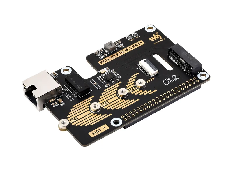 Адаптер PCIe к ETH и M.2 для Raspberry Pi 5, совместимый с твердотельным накопителем NVMe M.2 размера 2280/2260/2242/2230, скорость передачи данных 5 Гбит/с, высокоскоростное чтение/запись, Raspberry Pi 5 NVMe HAT