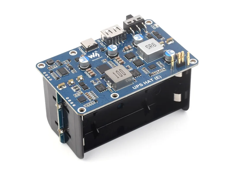 UPS HAT (E) для Raspberry Pi, поддерживает 4 литиевых аккумулятора 21700 (НЕ входят в комплект), двунаправленную быструю зарядку, выход 5 В, 6 А, разъем Pogo Pins, ИБП Raspberry Pi