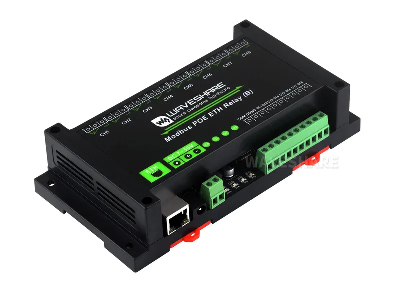 8-канальный релейный модуль Ethernet (B) с цифровым входом, протоколом Modbus RTU/Modbus TCP, связью через порт PoE, с различными схемами изоляции и защиты