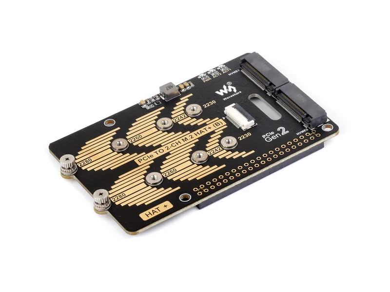 Адаптер PCIe к 2-канальному адаптеру M.2 типа B для Raspberry Pi 5, совместимый с SSD-накопителем M.2 протокола NVMe размера 2280/2260/2242/2230, шляпой NVMe Raspberry Pi 5