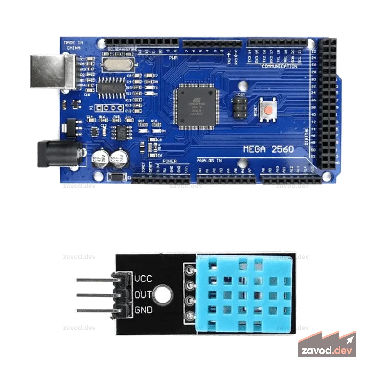 Arduino Mega 2560 + сенсорный модуль DHT11