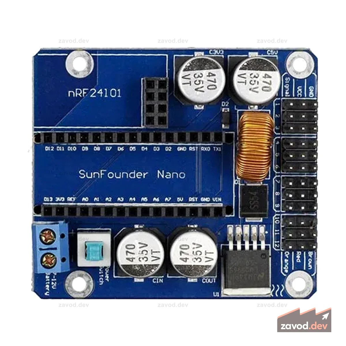 Беспроводная версия платы сервоуправления для Arduino Nano и NRF24L01