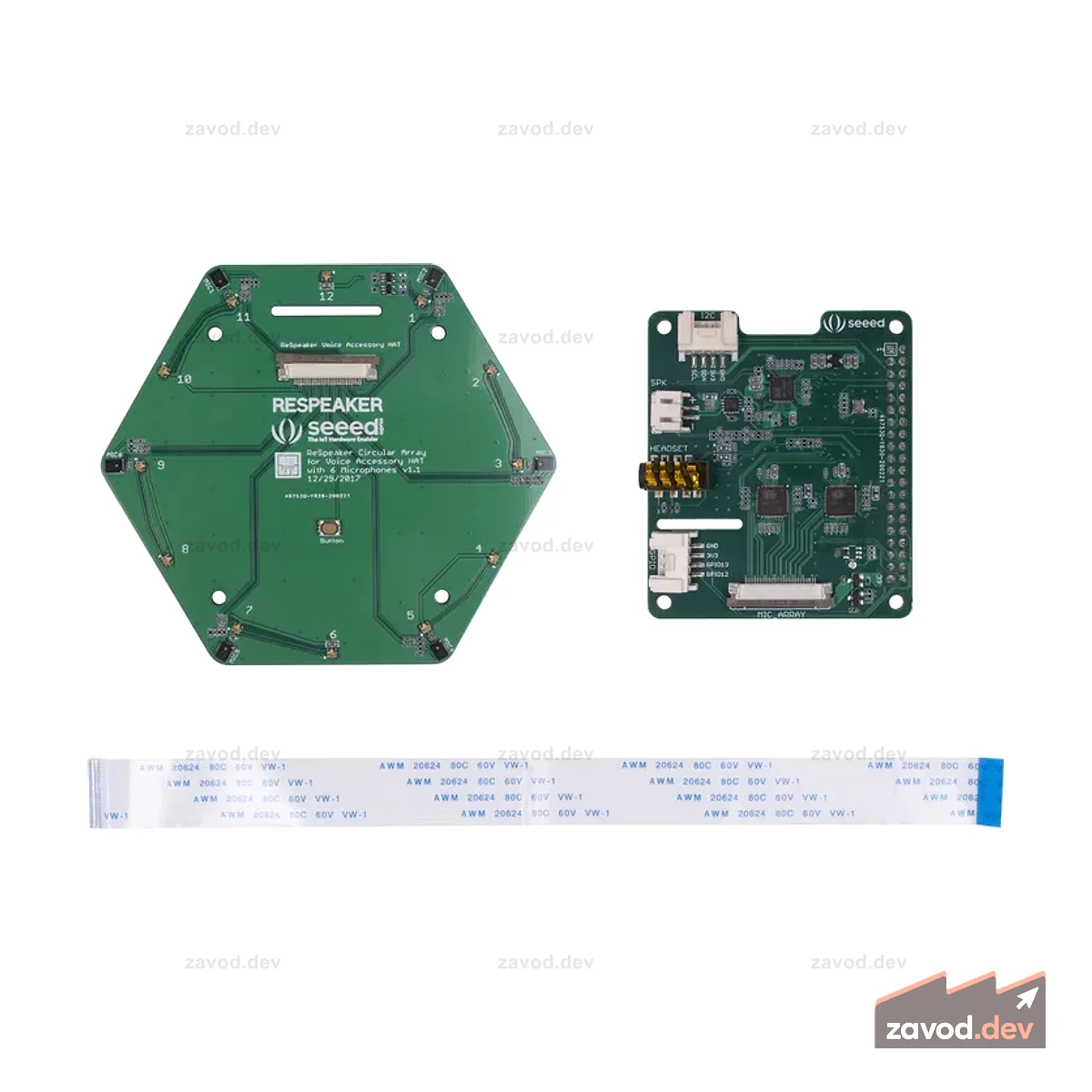 Комплект круглого массива ReSpeaker с 6 микрофонами для Raspberry Pi
Комплект