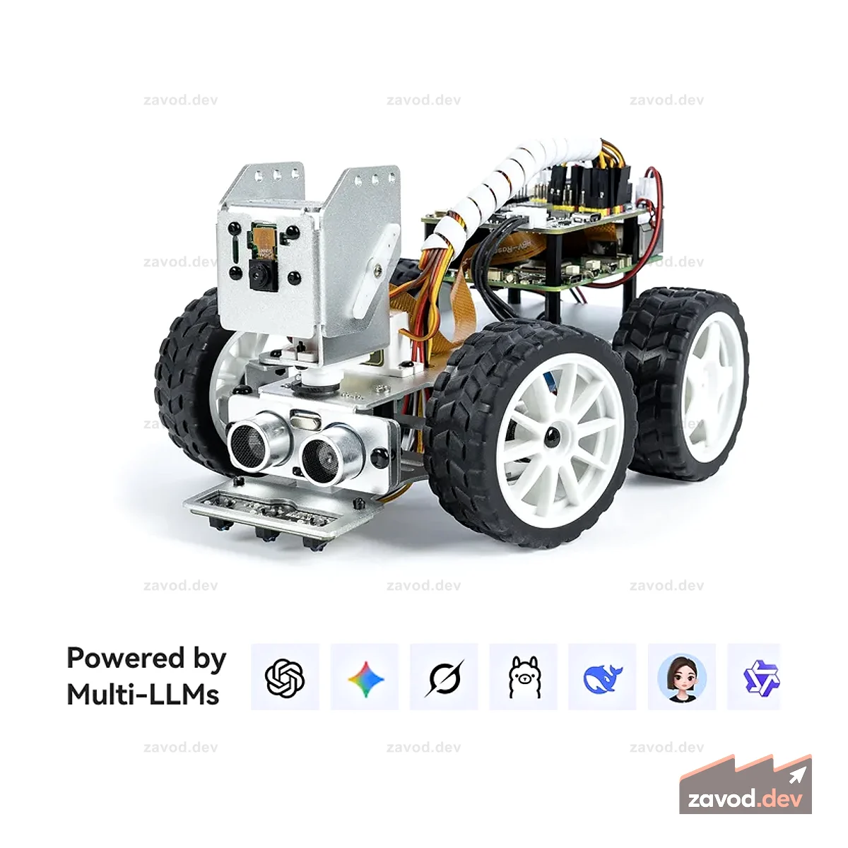 Автомобильный комплект видеоробота SunFounder Picar-X AI для Raspberry Pi 5/4/3B+/Zero 2w, LLM ChatGPT-4o/Gemini/Grok, распознавание голоса и видео, Python, Scratch, камера, аккумулятор (RPI в комплект не входит)