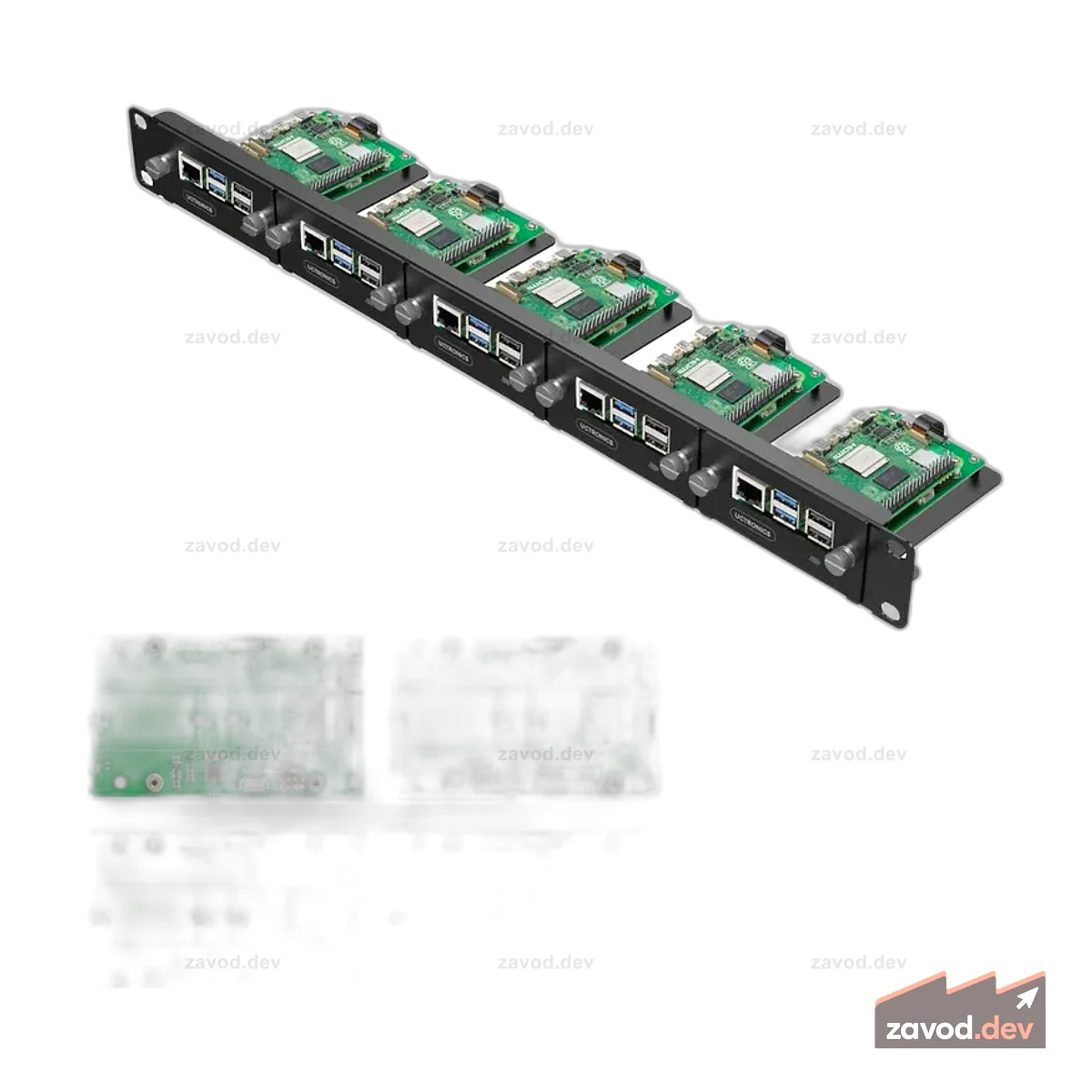 Uctronics Rack Basic для Pi 5–19 дюймов, 1U, крепление в стойку с 5 основаниями M.2