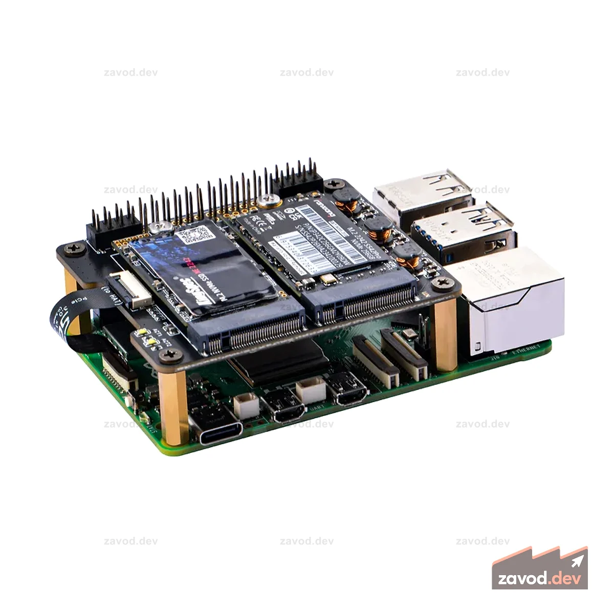 52Pi N20 Dual 2242 NVMe HAT для Raspberry Pi 5, поддержка двух твердотельных накопителей 2242 NVMe