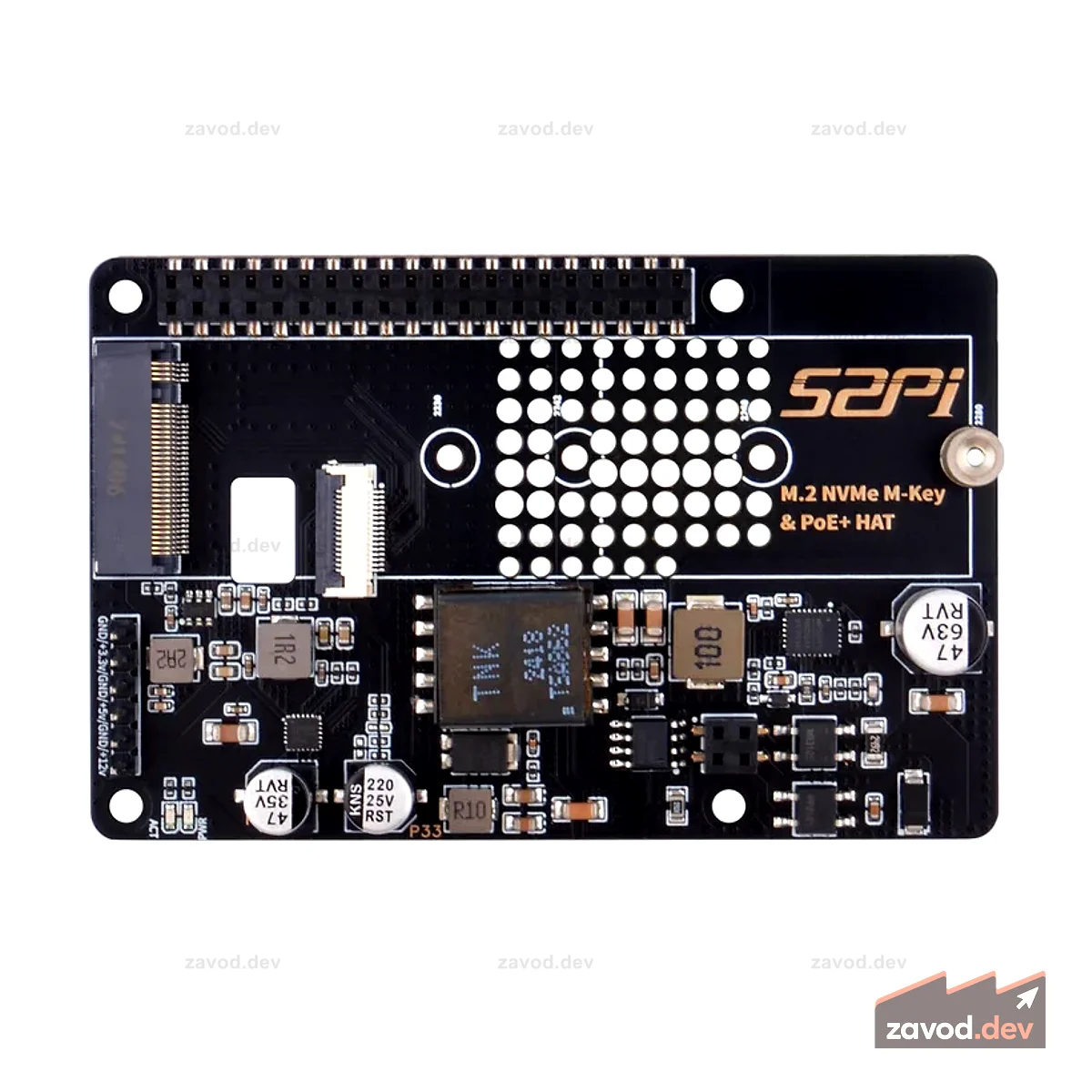 52Pi P33 M.2 NVMe 2280 Плата расширения PoE + HAT для Raspberry Pi 5, поддержка твердотельных накопителей M.2 NVMe 2230/2242/2260/2280