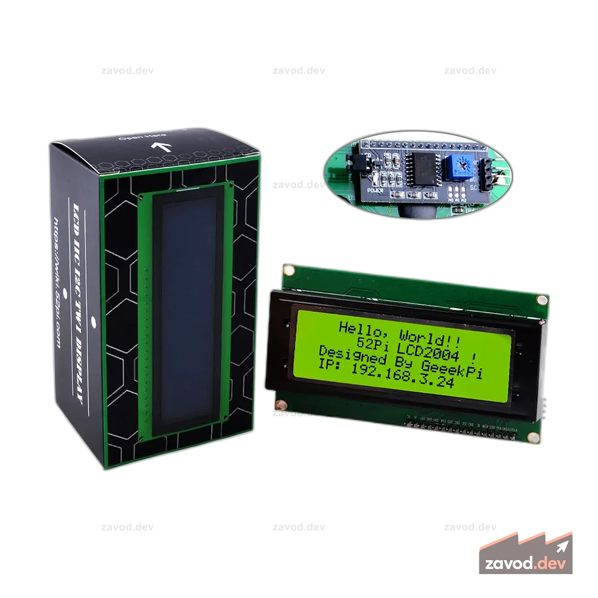 52Pi IIC I2C LCD 2004 Последовательный модуль дисплея 20x4 с адаптером интерфейса I2C для Raspberry Pi Arduino STM32 DIY Maker Project BPI Tinker Board Электрический IoT Интернет вещей