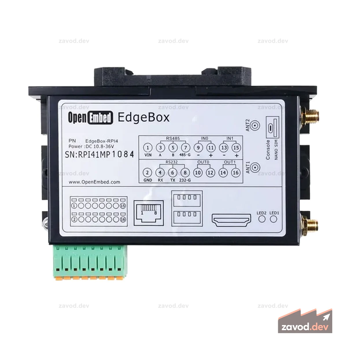 Контроллер EdgeBox-RPi4 Edge Computing с 1 ГБ ОЗУ и 8 ГБ eMMC