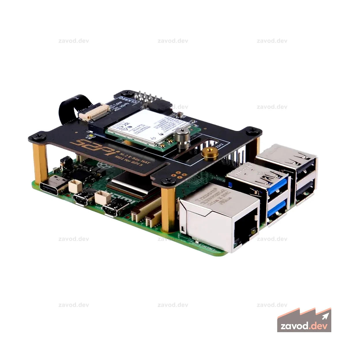 52Pi M01 PCIe M.2 E-Key NVMe SSD Периферийная плата PCIe для Raspberry Pi 5, поддержка M.2 E-Key NVMe SSD 2230/2242