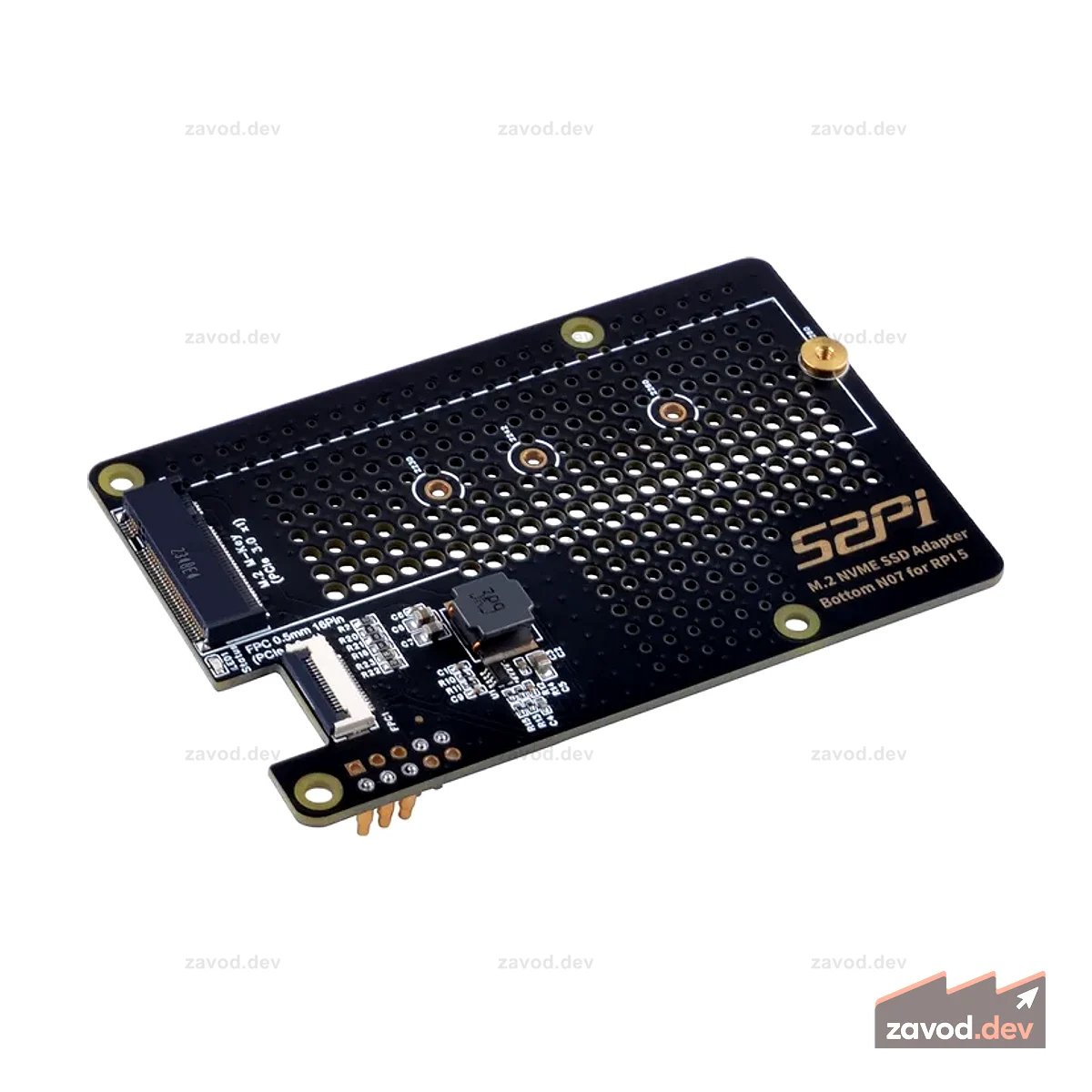52Pi N07 PCIe M.2 M-key NVMe SSD Периферийная нижняя плата PCIe для Raspberry Pi 5, поддержка M.2 KEY-M NVMe SSD 2230/2242/2260/2280