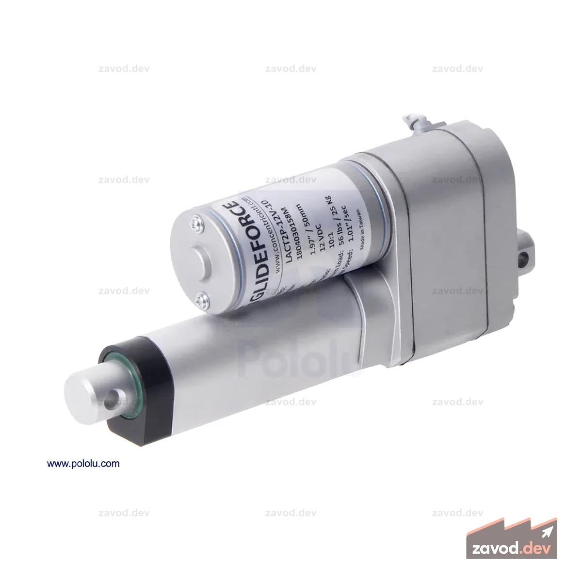 Glideforce LACT2P-12V-05 Легкий линейный привод с обратной связью: 15 кгс, ход 2 дюйма (полезный 1,97 дюйма), 1,7 дюйма/с, 12 В