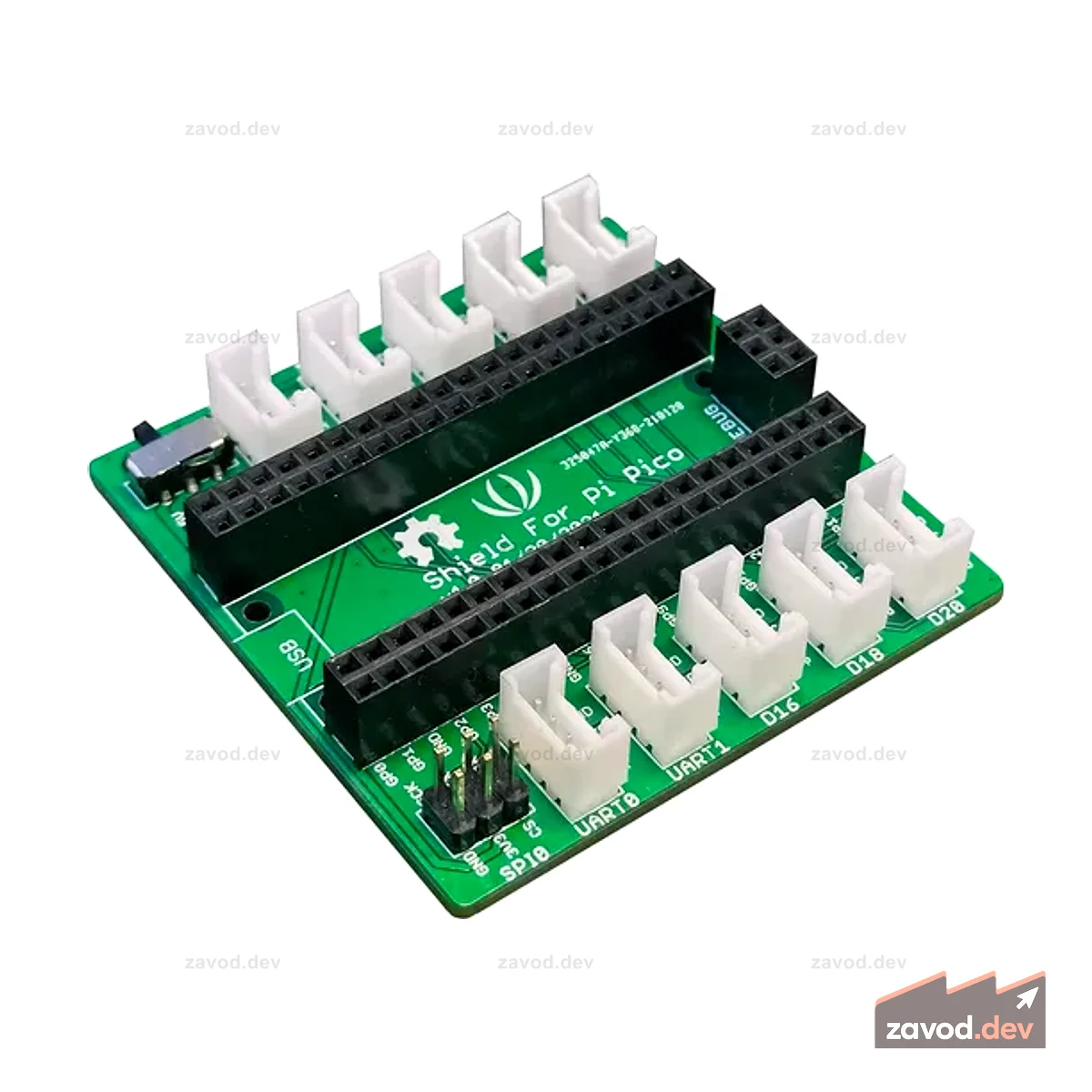 Grove Shield для Pi Pico — все гнездовые разъемы, интерфейс Grove для 2 × I2C, 2 × UART, 3 × цифровых, 3 × аналоговых, переключатель питания, 1x SPI, интерфейс отладки SWD