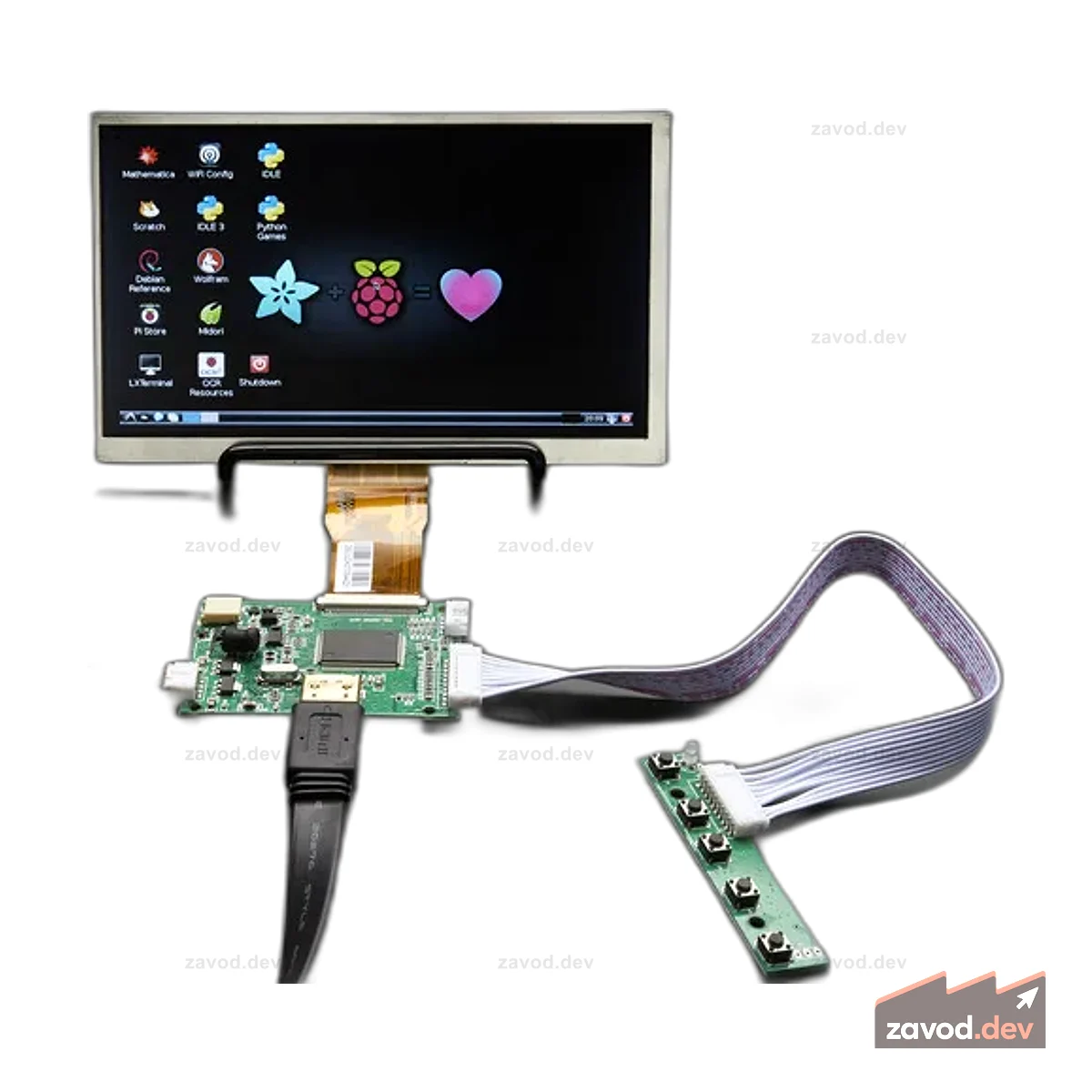 HDMI 4 Pi: 7-дюймовый дисплей без сенсорного экрана 1024x600 с мини-драйвером