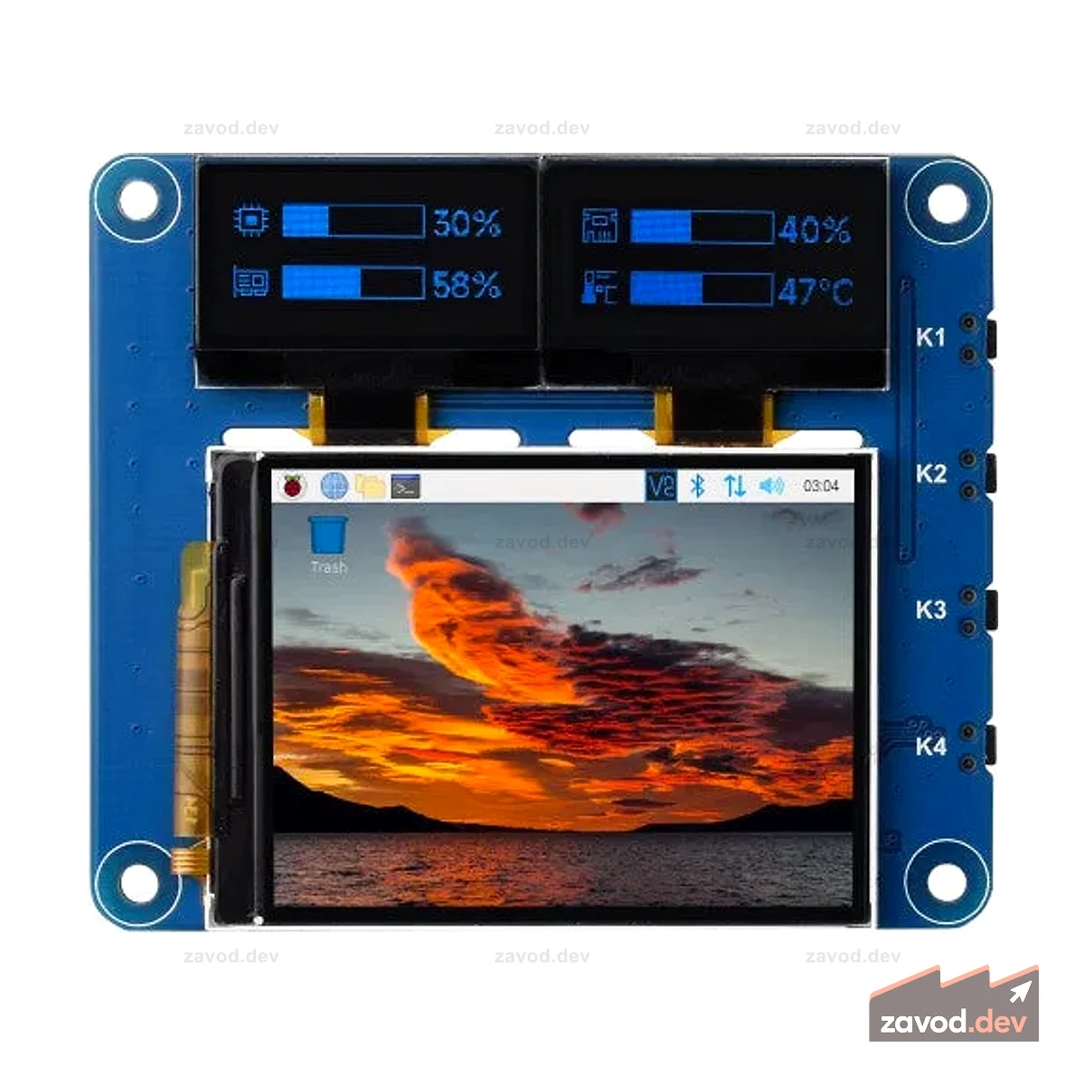 Raspberry Pi OLED/LCD HAT, встроенный 2-дюймовый основной экран IPS LCD и два 0,96-дюймовых синих OLED-экрана