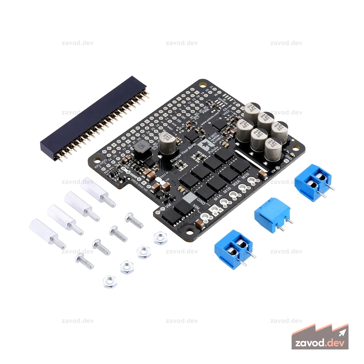 Драйвер двигателя высокой мощности Pololu Dual G2 24v18 для Raspberry Pi (неполный комплект)