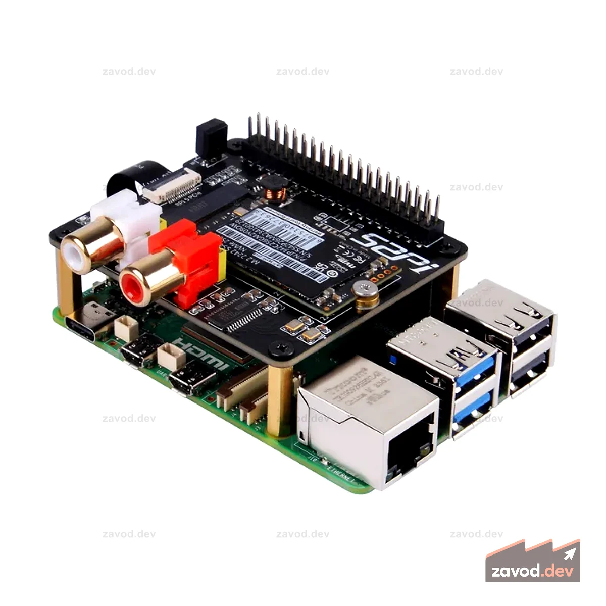 52Pi HiFi DAC Hat с функцией PCIe to NVMe SSD для Raspberry Pi 5, поддержка твердотельных накопителей NVMe 2230/2242
