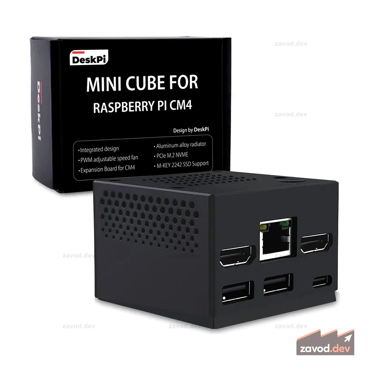Мини-куб DeskPi для вычислительного модуля Raspberry Pi 4/5 (CM4/CM5) с бесшумным охлаждающим вентилятором