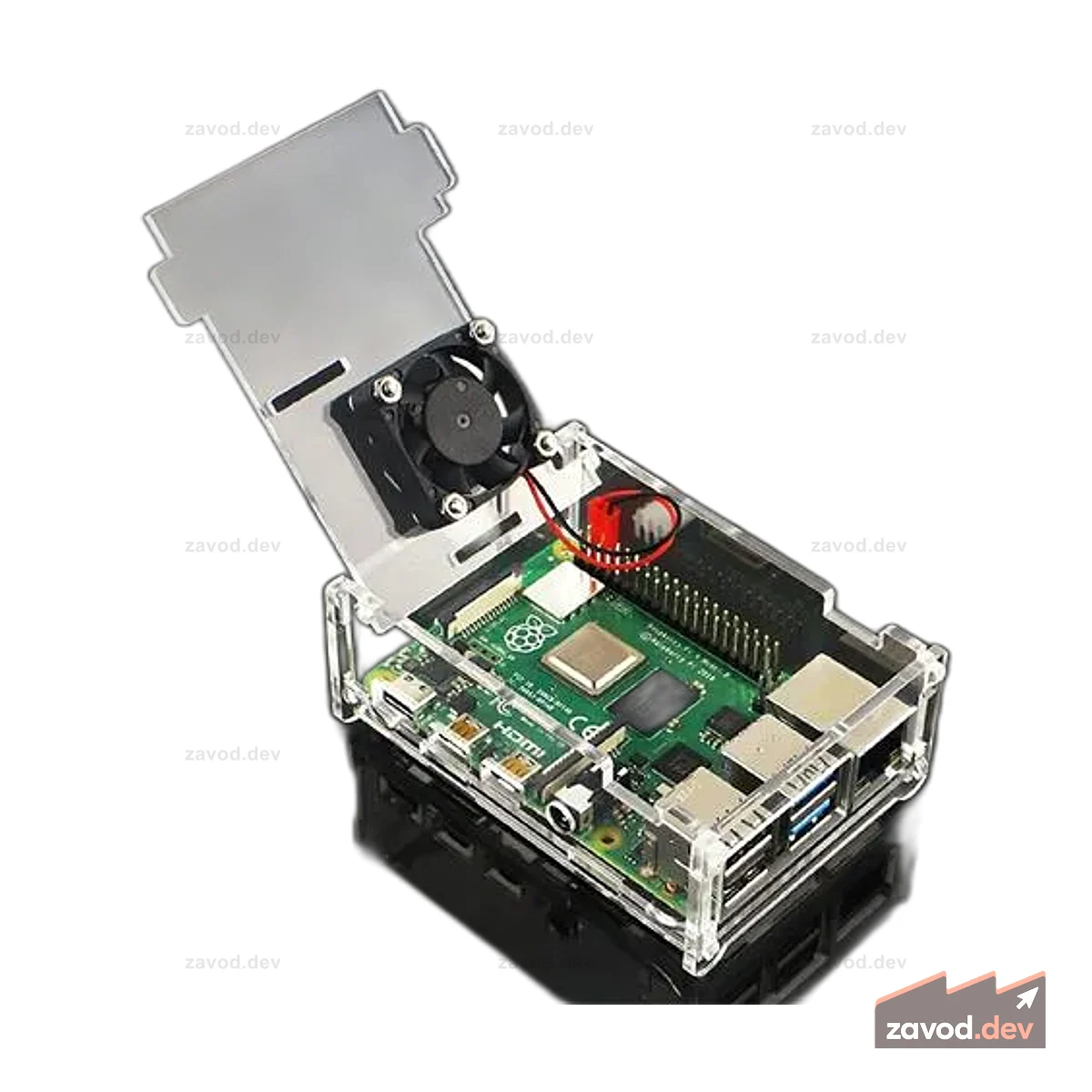 CMU RASPBERRY PI 4B CLR ENCL+FAN