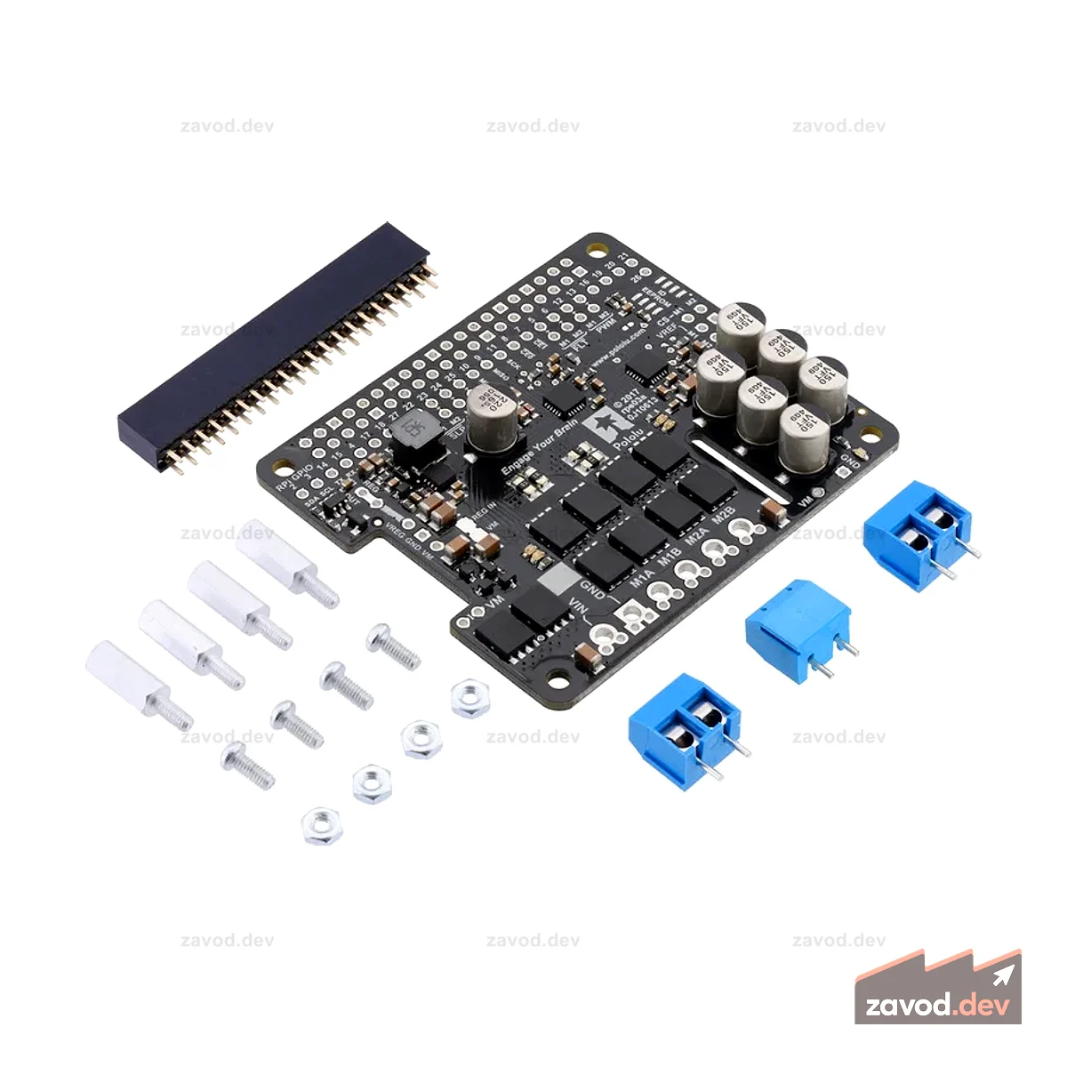 Драйвер двигателя высокой мощности Pololu Dual G2 18v22 для Raspberry Pi (неполный комплект)
