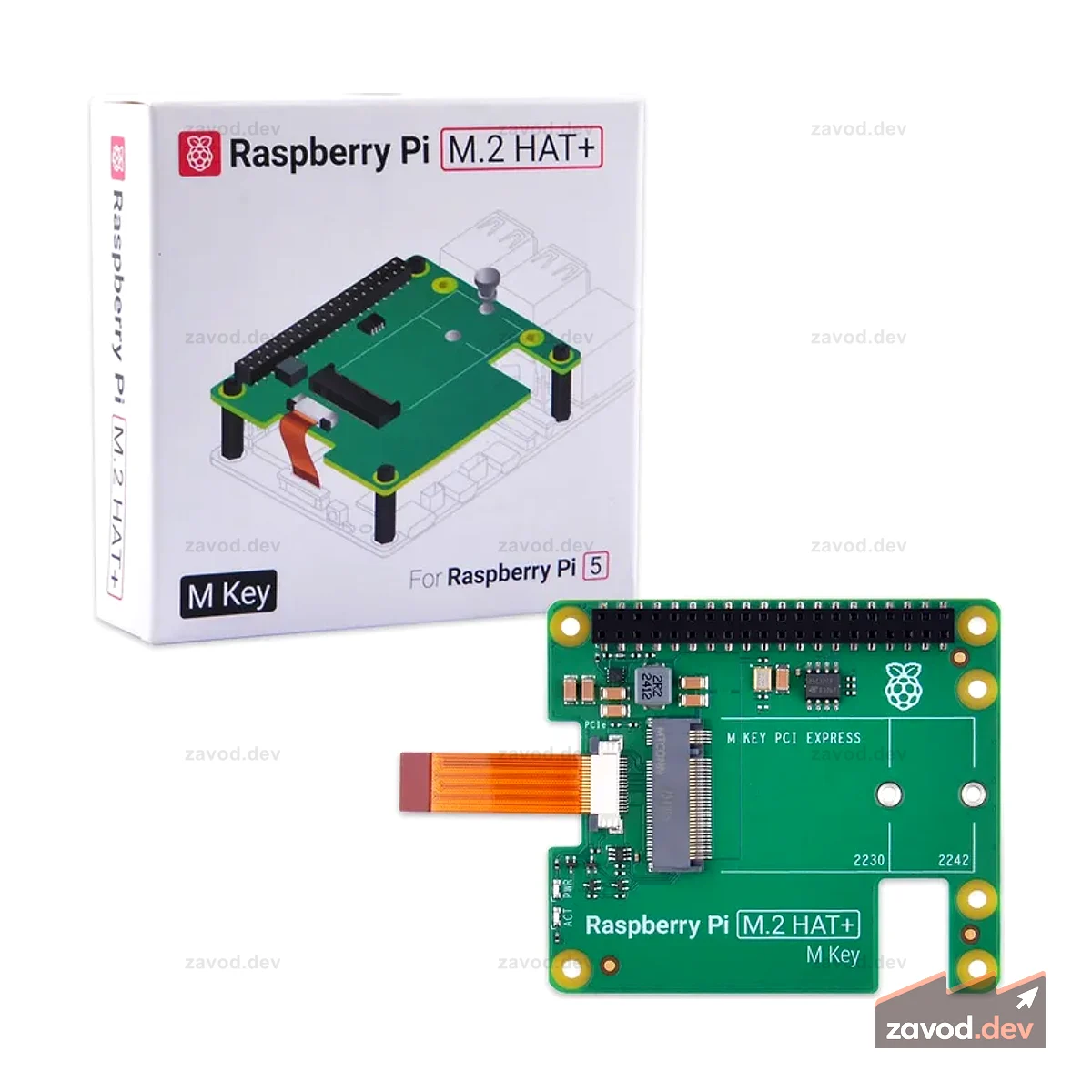 Raspberry Pi M.2 HAT+ для Raspberry Pi 5, поддержка SSD M.2 2230/2242