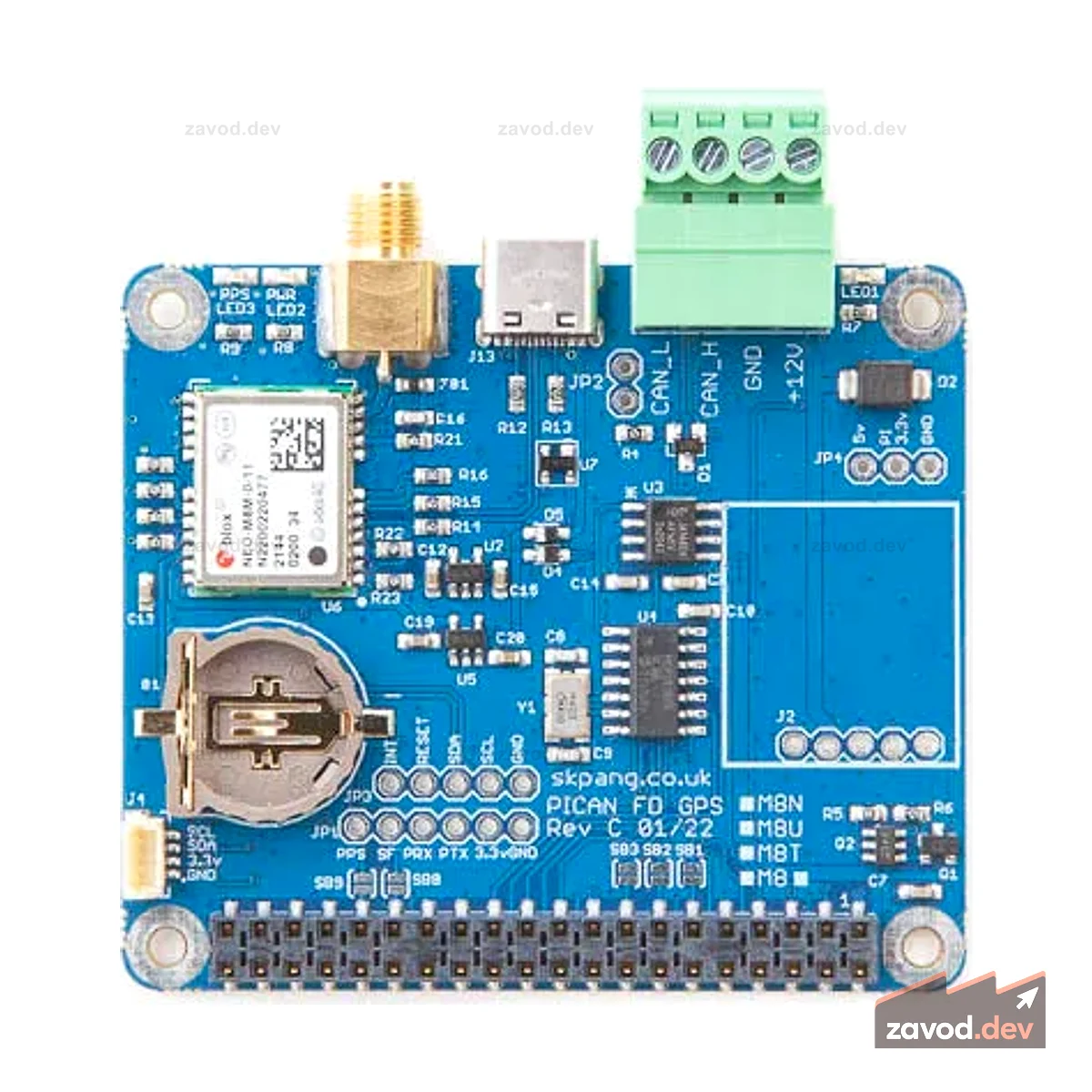 PiCAN FD с GPS/GNSS ublox NEO-M8M для Raspberry Pi