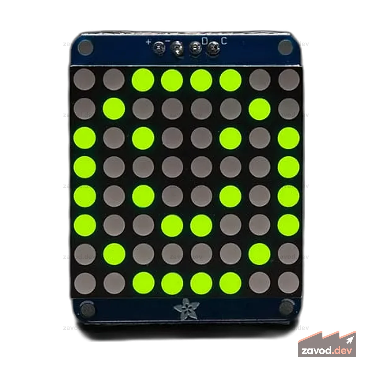 Adafruit Small 1,2-дюймовая светодиодная матрица 8x8 с рюкзаком I2C — желто-зеленый