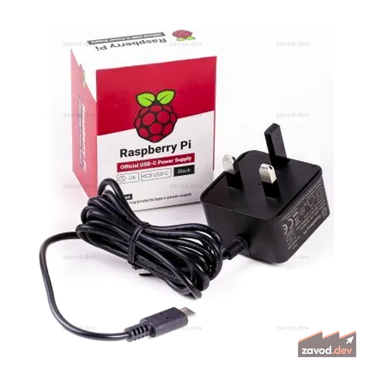 Официальный блок питания Raspberry Pi 15,3 Вт, USB-C с кабелем длиной 1,5 м, вилка для Великобритании, 5,1 В, 3 А, черный