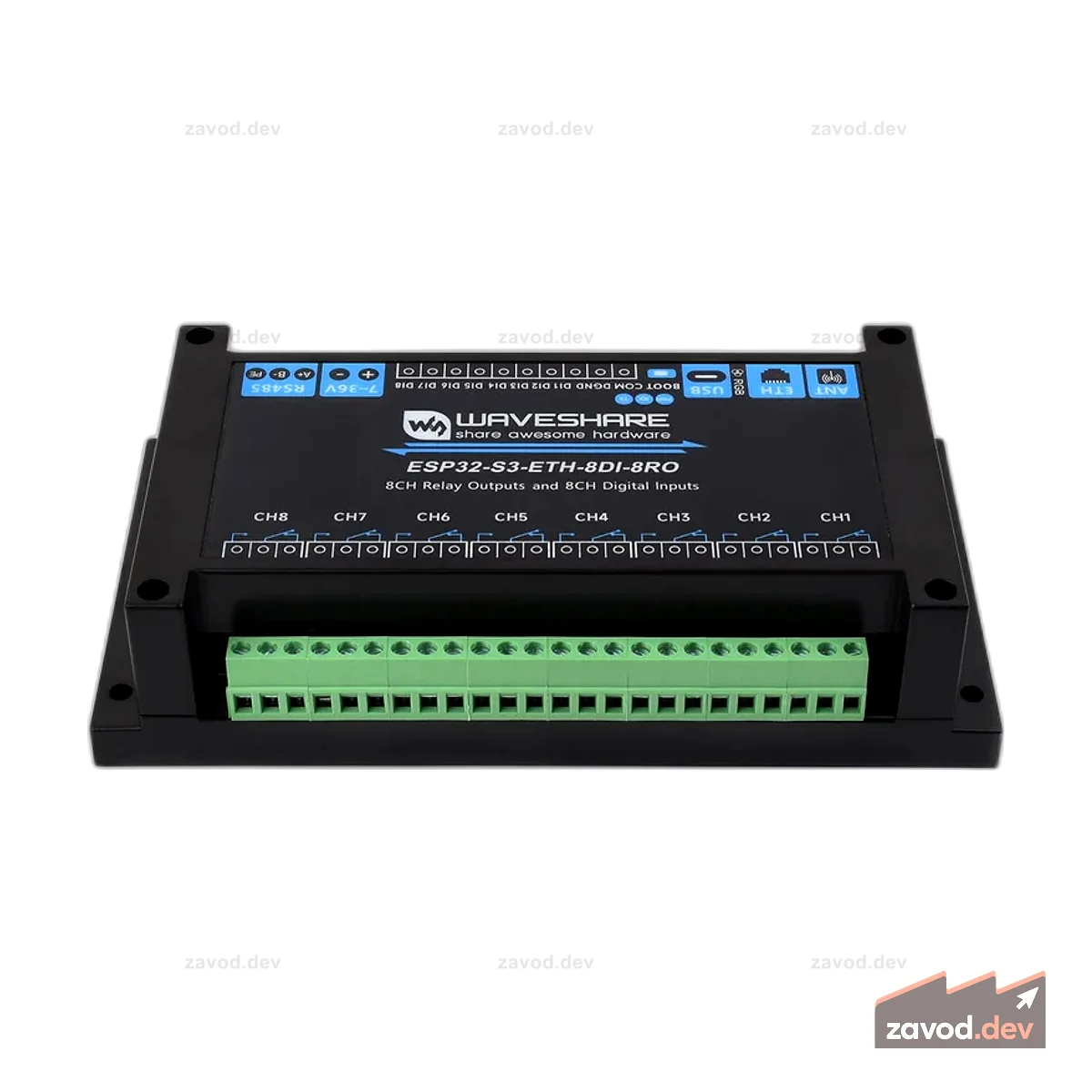 8-канальный релейный модуль Wi-Fi ESP32-S3 с RS485 (опция PoE)