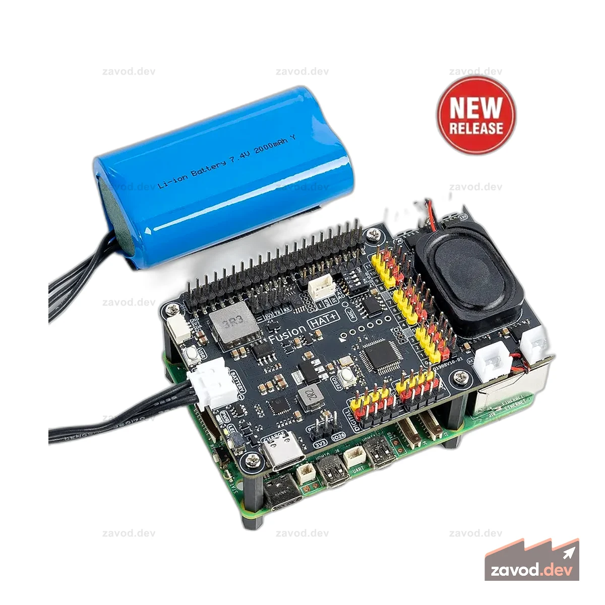 Плата расширения SunFounder Fusion HAT+ для Raspberry Pi 5/4/3B+/Zero 2 Вт, аккумуляторная батарея, 4 драйвера двигателей постоянного тока, 12 сервоприводов ШИМ, АЦП, динамик и микрофон, работает с ИИ LLMsChatGPT/Gemini