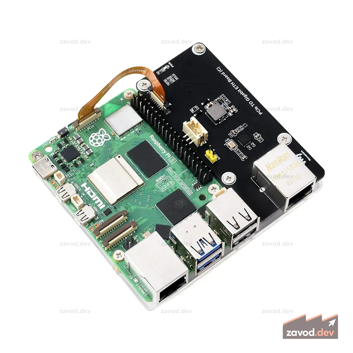 Боковой адаптер PCIe-Gigabit Ethernet для Raspberry Pi 5