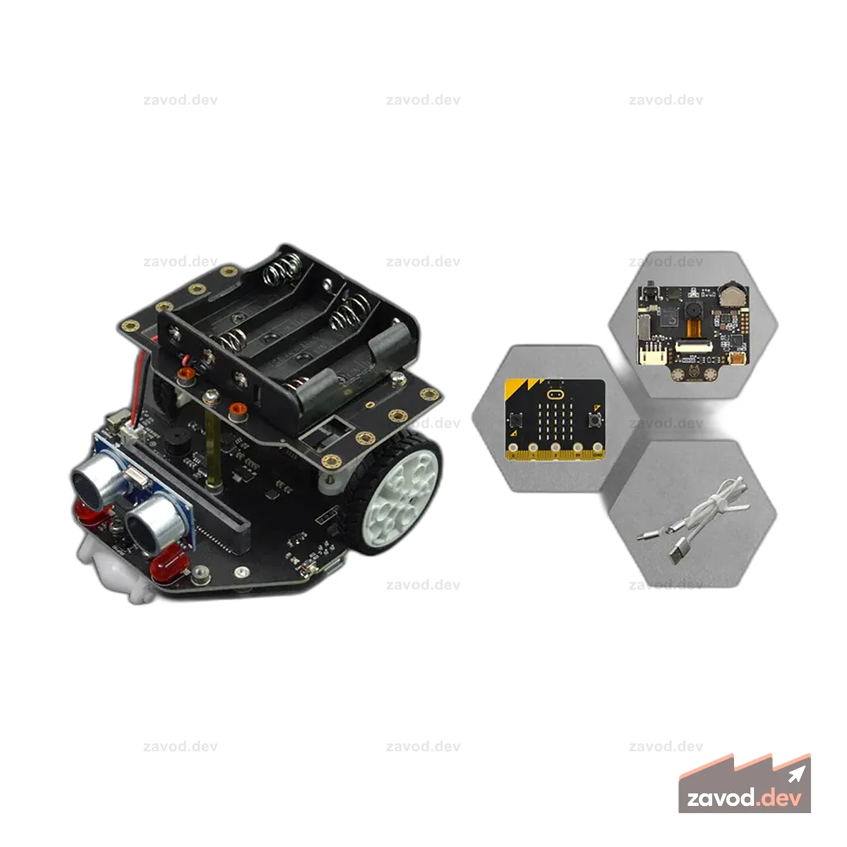 micro:Maqueen Plus V2 (никель-металлгидридная аккумуляторная батарея) с линзами HUSKYLENS и micro:bit V2