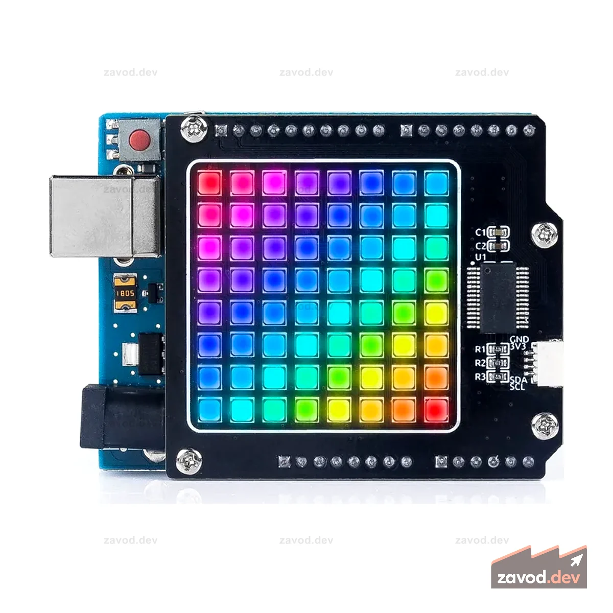 RGB 8x8 64 светодиодная матричная панель, совместимая с Arduino, индивидуально адресуемое управление I2C, 24-битный цветной программируемый светодиодный матричный экран