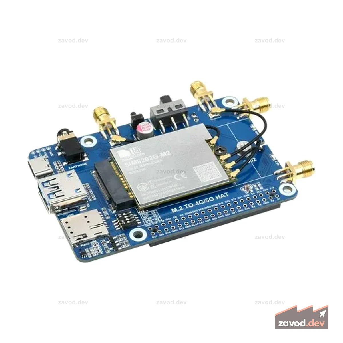 SIM8202G-M2 5G HAT (B) для Raspberry Pi, 5G/4G/3G, Snapdragon X55, четыре антенны 5G NSA, многодиапазонный