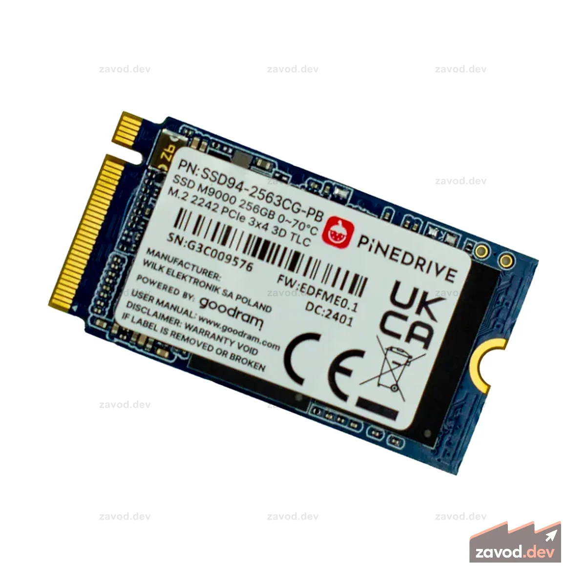 Pineboards Твердотельный накопитель Pinedrive NVMe 256 ГБ