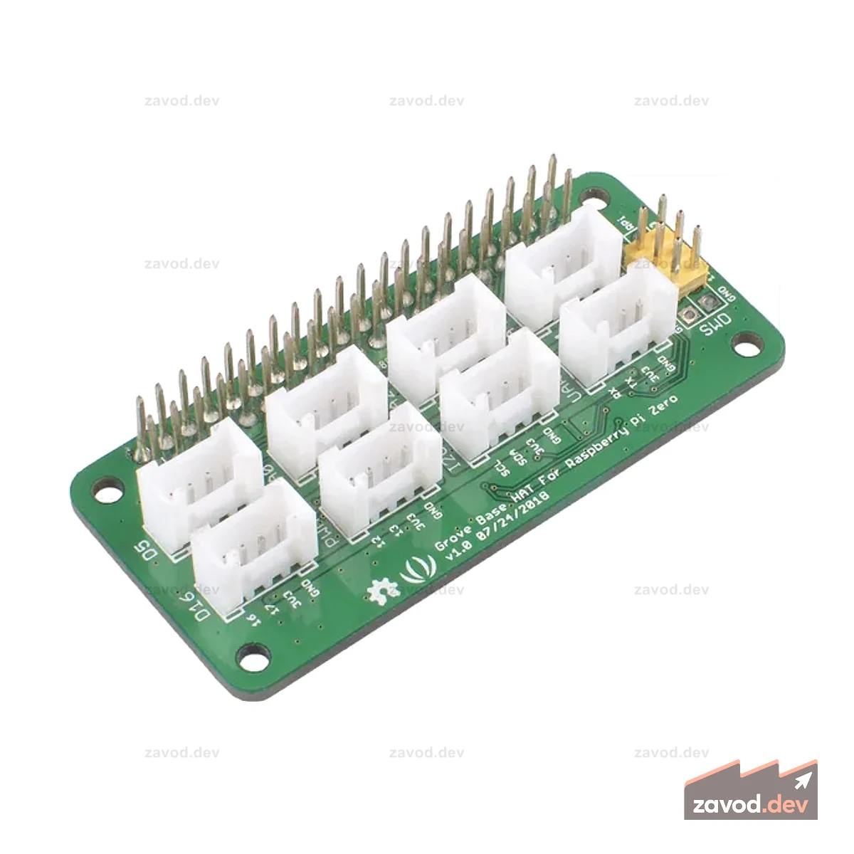 Базовая шляпа Grove для Raspberry Pi Zero — 24-контактный разъем GPIO, интерфейс Grove для 1 × I2C, 1 × UART, 2 × цифровых, 4 × аналоговых, интерфейс отладки SWD, 1 порт ШИМ